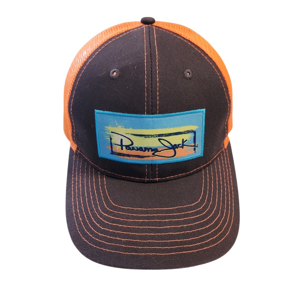 Panama Jack Mens Black Orange Mesh Trucker Hat Snapback Baseball Cap